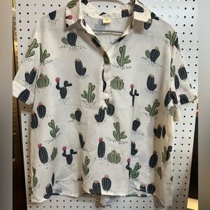 Vintage style Large Cactus Print Short Sleeve Shirt